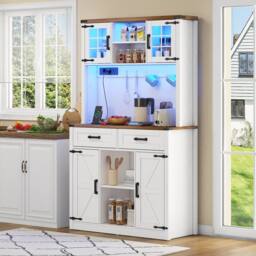 Merax White LED Kitchen Tall Pantry Cabinet with Charging Station - thumbnail 2