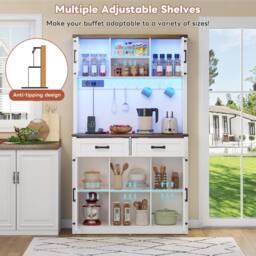Merax White LED Kitchen Tall Pantry Cabinet with Charging Station - thumbnail 6