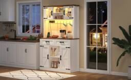 Merax White LED Kitchen Tall Pantry Cabinet with Charging Station - thumbnail 8