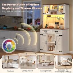 Merax White LED Kitchen Tall Pantry Cabinet with Charging Station - thumbnail 3