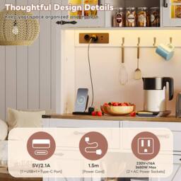 Merax White LED Kitchen Tall Pantry Cabinet with Charging Station - thumbnail 5