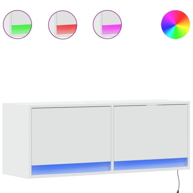 Berkfield Home TV Wall Cabinet with LED Lights White 100x31x35 cm - Size: 100 x 31 x 35 cm - image 1