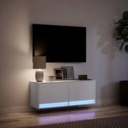 Berkfield Home TV Wall Cabinet with LED Lights White 100x31x35 cm - Size: 100 x 31 x 35 cm - thumbnail 5