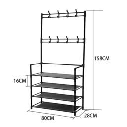 Living and Home Entryway 4 Tier Shoe Rack with Coat Hanger Garment Rack 80cm W in Black - Size: Large - thumbnail 8