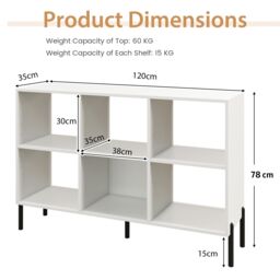 Costway 6-Cube Storage Bookcase Wooden Open Bookshelf in White - thumbnail 2