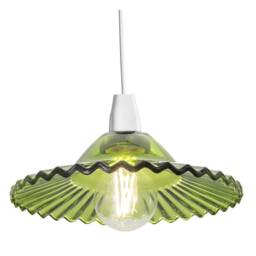 Happy Homewares Modern Emerald Green Glass Pendant Light Shade with Rippled Design - thumbnail 2