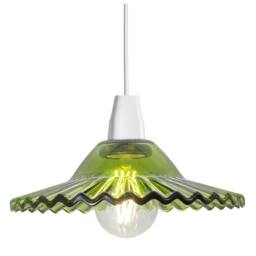 Happy Homewares Modern Emerald Green Glass Pendant Light Shade with Rippled Design - thumbnail 1