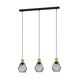 Eglo Palmorla Black Wire Steel & Wood 3 Light Pendant - thumbnail 2