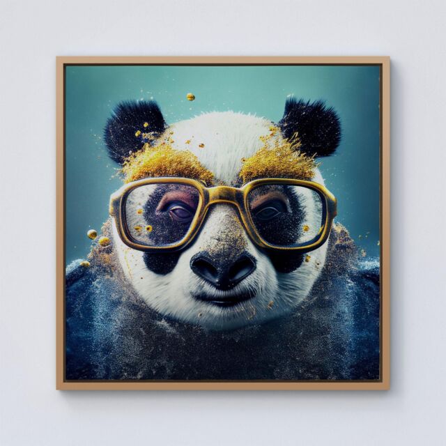 Warren Reed - Designer Panda With Golden Glasses Splashart Framed Canvas in Light Brown - Size: w40 inch x h40 inch - image 1