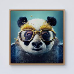 Warren Reed - Designer Panda With Golden Glasses Splashart Framed Canvas in Light Brown - Size: w40 inch x h40 inch - thumbnail 1