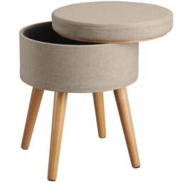 tectake Stool Yara - Round, Padded, With Storage Space, Linen Look in Light Sand - thumbnail 1