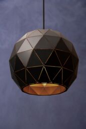 Orsina Small Coffee Finish Pendant Light, Geometric Steel Ceiling Light With Gold Interior, Hanging Light in Black - thumbnail 2