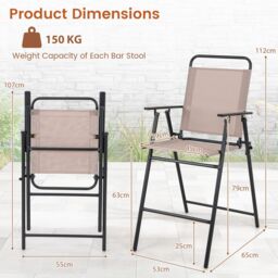 Costway Set of 2 Outdoor Folding Bar Chair Patio Furniture Chair Set W/ Fabric Backrest in Beige - thumbnail 6