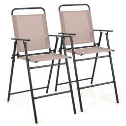 Costway Set of 2 Outdoor Folding Bar Chair Patio Furniture Chair Set W/ Fabric Backrest in Beige - thumbnail 5