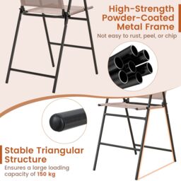 Costway Set of 2 Outdoor Folding Bar Chair Patio Furniture Chair Set W/ Fabric Backrest in Beige - thumbnail 4