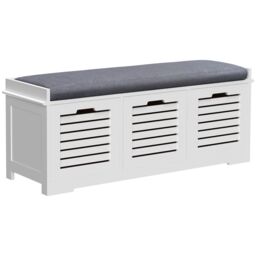 HOMCOM 3 Door Shoe Storage Bench with Cushion Seat Slatted Door Elevated Base in Grey - thumbnail 2