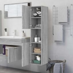 Berkfield Home Bathroom Cabinet Grey Sonoma 30x30x130 cm Engineered Wood - Size: 30 x 30 x 130 cm - thumbnail 4