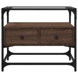 Berkfield Home TV Cabinet with Glass Top Brown Oak 60x35x51 cm Engineered Wood - Size: 60 x 35 x 51 cm - thumbnail 4