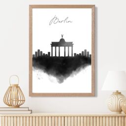 ARTZE Berlin Watercolour Skyline City Framed Print SIZE: A2 with Oak Frame in Black - Size: A4 - thumbnail 2