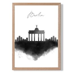 ARTZE Berlin Watercolour Skyline City Framed Print SIZE: A2 with Oak Frame in Black - Size: A4
