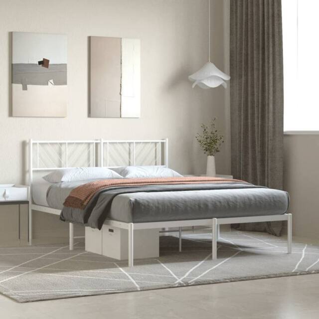 Berkfield Home Metal Bed Frame with Headboard White 120x200 cm - Size: Small Double - image 1
