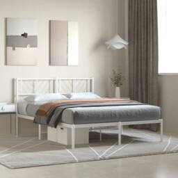 Berkfield Home Metal Bed Frame with Headboard White 120x200 cm - Size: Small Double - thumbnail 1
