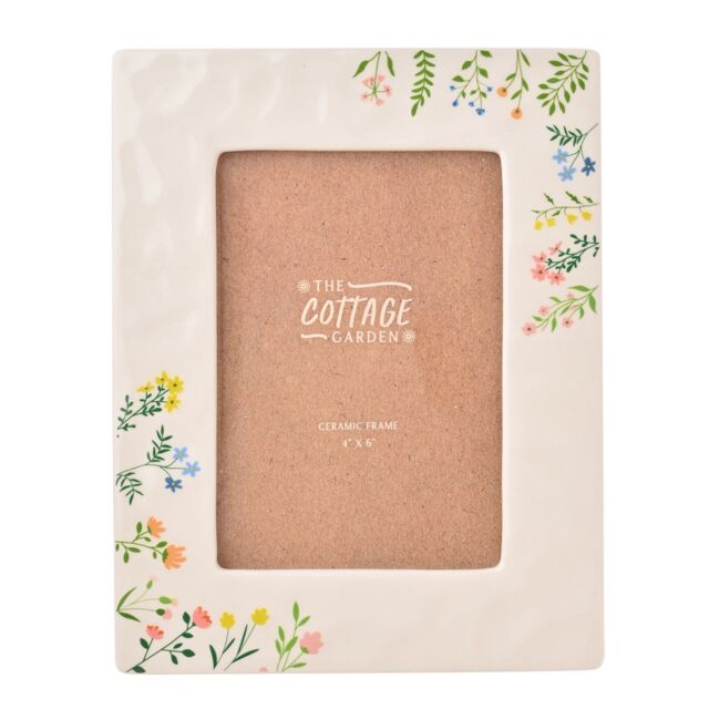 "The Cottage Garden Floral Print Ceramic Photo Frame 4"" x 6"" in Off-White" - image 1