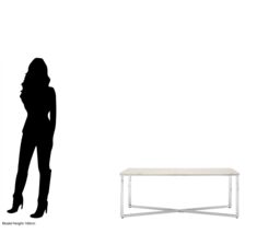 Orsina White Faux Marble Chrome Coffee Table, Contemporary Rectangular Lounge Table with Intersecting Chrome Legs - thumbnail 3