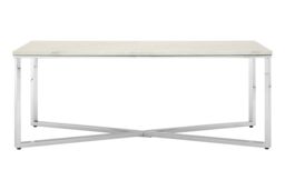 Orsina White Faux Marble Chrome Coffee Table, Contemporary Rectangular Lounge Table with Intersecting Chrome Legs - thumbnail 1