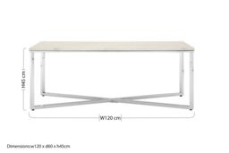 Orsina White Faux Marble Chrome Coffee Table, Contemporary Rectangular Lounge Table with Intersecting Chrome Legs - thumbnail 2