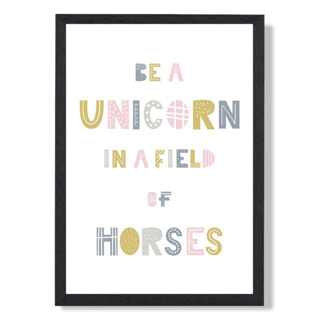 ARTZE Cute Be a Unicorn Pink Scandi Quote Framed Print SIZE: A2 with Black Frame - Size: A4 - image 1