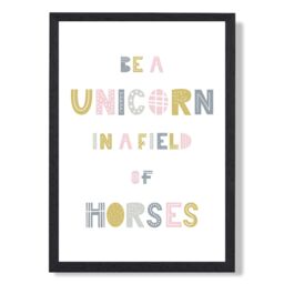 ARTZE Cute Be a Unicorn Pink Scandi Quote Framed Print SIZE: A2 with Black Frame - Size: A4 - thumbnail 1