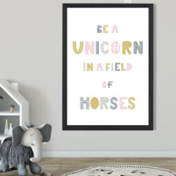 ARTZE Cute Be a Unicorn Pink Scandi Quote Framed Print SIZE: A2 with Black Frame - Size: A4 - thumbnail 2