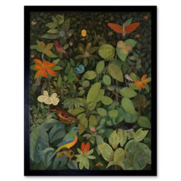 "Artery8 Wall Art Print Audubon Style Birds & Insects in Jungle Art Framed in Black - Size: W12"" x H16""" - thumbnail 1