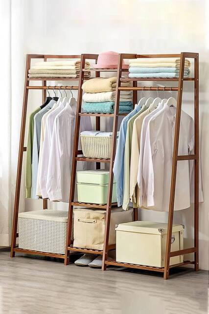 Living and Home Multi-Functional Clothes Hanging Rack Coat Garment Rack 7 Tier Storage Shelf in Brown - image 1