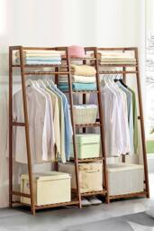 Living and Home Multi-Functional Clothes Hanging Rack Coat Garment Rack 7 Tier Storage Shelf in Brown - thumbnail 4