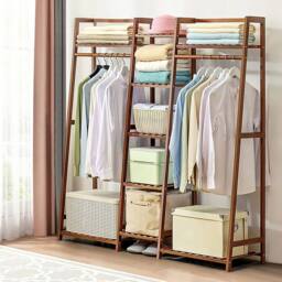 Living and Home Multi-Functional Clothes Hanging Rack Coat Garment Rack 7 Tier Storage Shelf in Brown - thumbnail 7