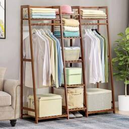 Living and Home Multi-Functional Clothes Hanging Rack Coat Garment Rack 7 Tier Storage Shelf in Brown - thumbnail 8