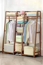 Living and Home Multi-Functional Clothes Hanging Rack Coat Garment Rack 7 Tier Storage Shelf in Brown - thumbnail 1