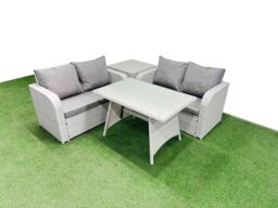Fimous 4 Seat Outdoor Love Sofa Set Rattan Garden Furniture Sets in Light Grey