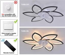 Garwarm Modern Dimmable LED Ceiling Fans with Lamps, 78 cm Black - thumbnail 9