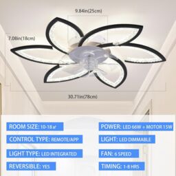 Garwarm Modern Dimmable LED Ceiling Fans with Lamps, 78 cm Black - thumbnail 2