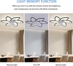 Garwarm Modern Dimmable LED Ceiling Fans with Lamps, 78 cm Black - thumbnail 8
