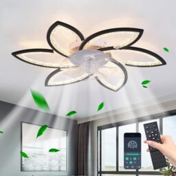 Garwarm Modern Dimmable LED Ceiling Fans with Lamps, 78 cm Black - thumbnail 1