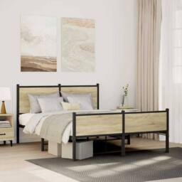 Berkfield Home Metal Bed Frame without Mattress Sonoma Oak 150x200 cm King Size in Brown - thumbnail 2