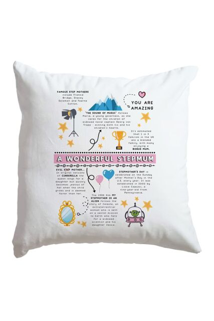 Afewhometruths Gift For Step Mum Amazing Facts Love Cushion - birthday, mother's day gift in Off-White - Size: 40 cm x 40 cm