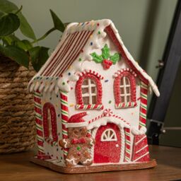 Samuel Alexander 20cm Battery Operated Light up Gingerbread Candy Cabin with Warm White LEDs - thumbnail 3