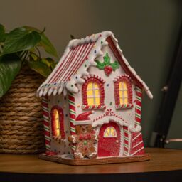 Samuel Alexander 20cm Battery Operated Light up Gingerbread Candy Cabin with Warm White LEDs - thumbnail 1
