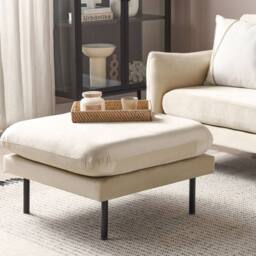 Wyld and Coco Pillow-Top Velvet Footstool Ottoman in Light Beige - Metal Legs - thumbnail 1