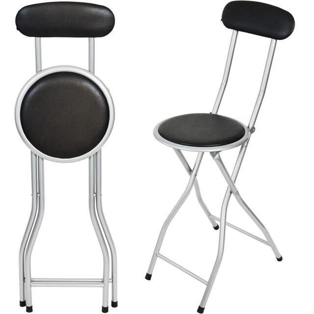 Gr8 Home Folding Bar Stool Kitchen Breakfast Padded High Back Chair in Black - image 1